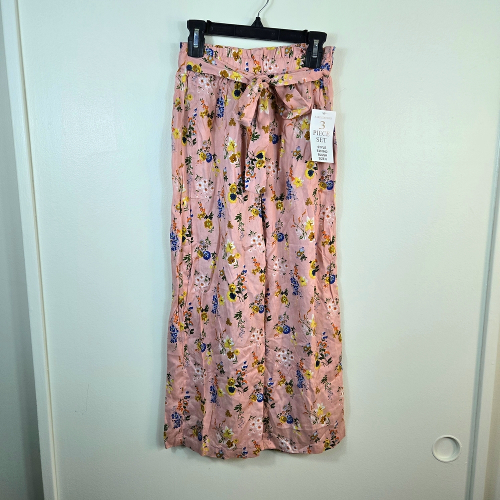 Rare Editions Girls Pink Floral Wide Leg High Waist Boho Palazzo Pants 8 NEW
